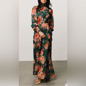 Baltic Born Luciana Maxi Dress Green Maxi Dress with Peach Floral Print